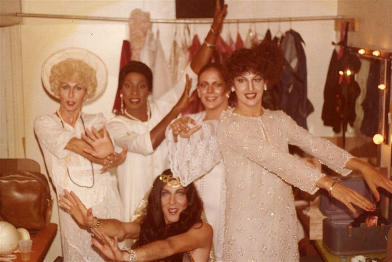 Image of Paul Wegman- Miss P with drag performers backstage at Parliament House, Orlando (left to right): Shirley Decarlo, Criss Cross, Lorrie Delmar, Rita Beads. From Paul Wegman's personal collection.

Images may be used for educational purposes only.
Image credit: Image courtesy of LGBTQ History Museum of Central Florida.
For all other purposes please email: floridalgbtqmuseum@gmail.com