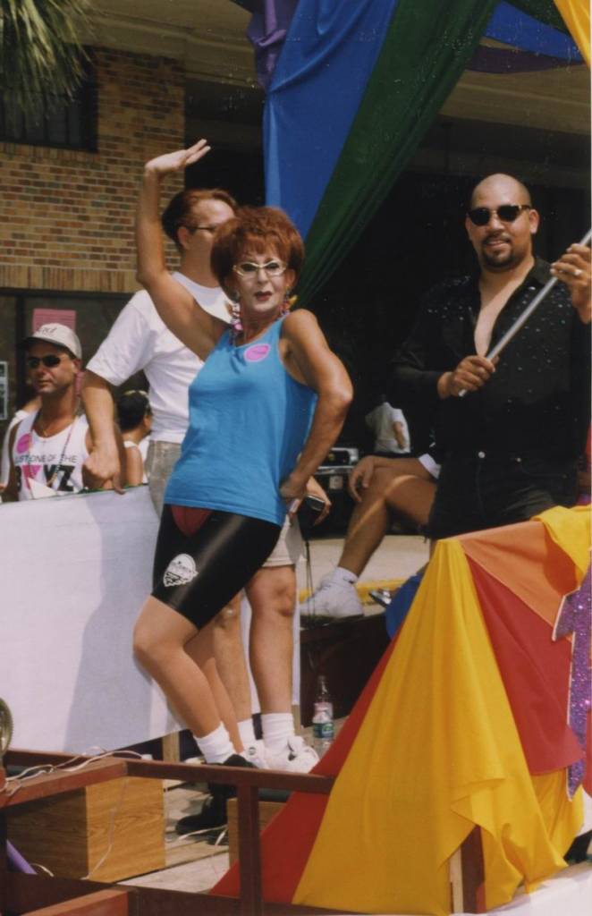 Miss P at Gay Pride Parade. Next to Miss P is Eddie Vizcaya, behind is Lorrie Del Mar and Rick Smeaton marching beside the parade float.

For all other purposes please email: floridalgbtqmuseum@gmail.com