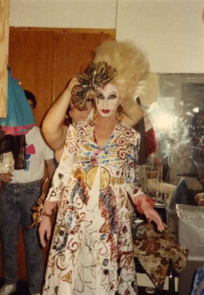 Miss P in the dressing room at the Parliament House, Orlando.

Images may be used for educational purposes only.
Image credit: Image courtesy of LGBTQ History Museum of Central Florida.
For all other purposes please email: floridalgbtqmuseum@gmail.com